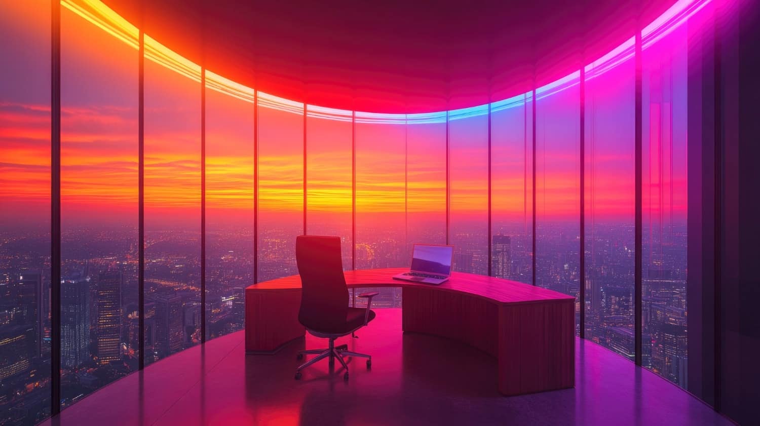 Modern office space with futuristic decor and furniture